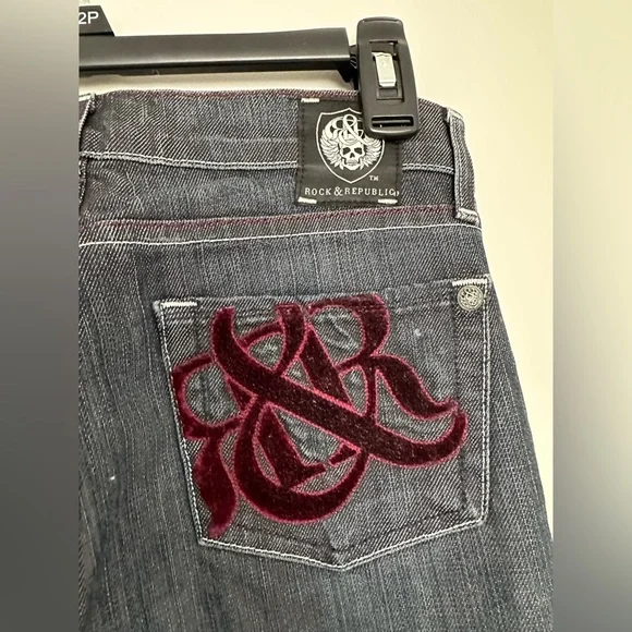Womens Rock and Republic black denim jeans velvet pocket - Picture 6 of 6